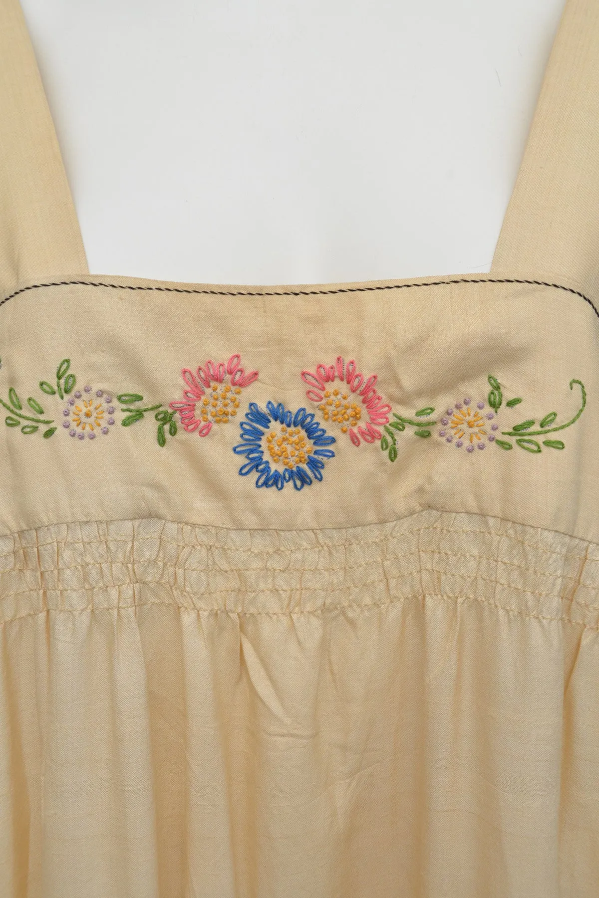 1920s Embroidered Silk Babydoll Maxi Dress Nightgown