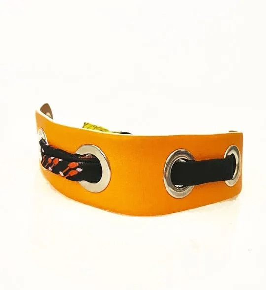 2000s Emilio Pucci Orange Leather and Cloth Abstract Collar