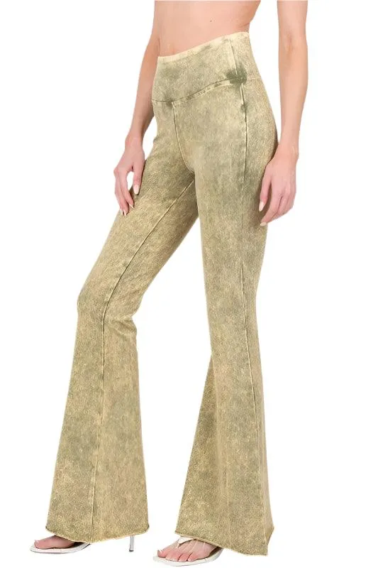 Acid Wash High Waist Raw Edge Hem Pants