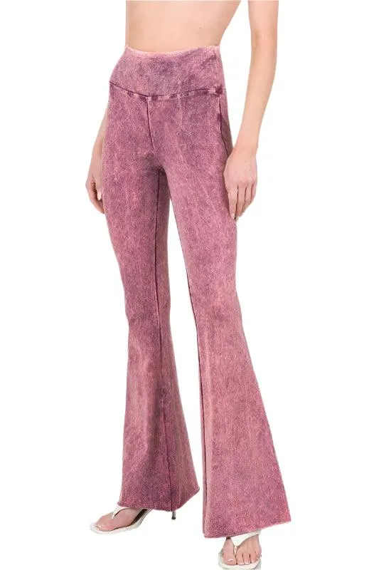 Acid Wash High Waist Raw Edge Hem Pants