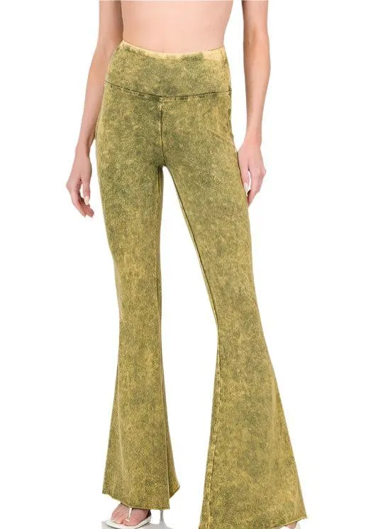 Acid Wash High Waist Raw Edge Hem Pants