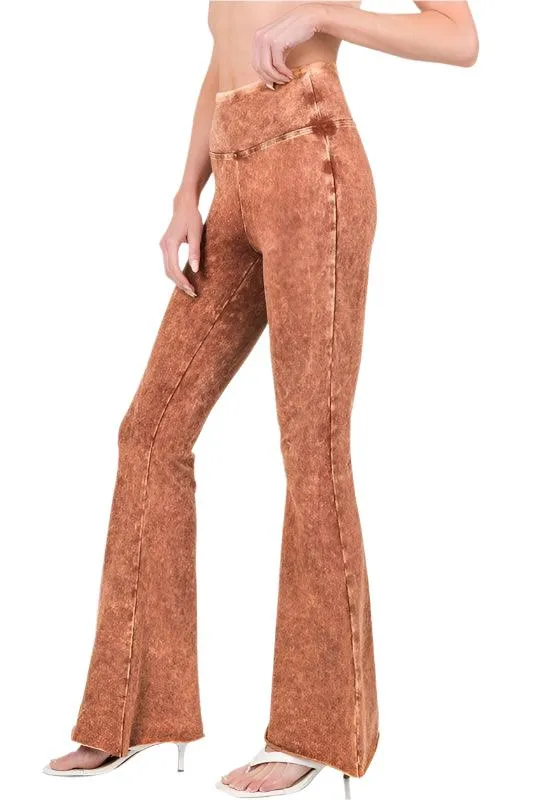 Acid Wash High Waist Raw Edge Hem Pants