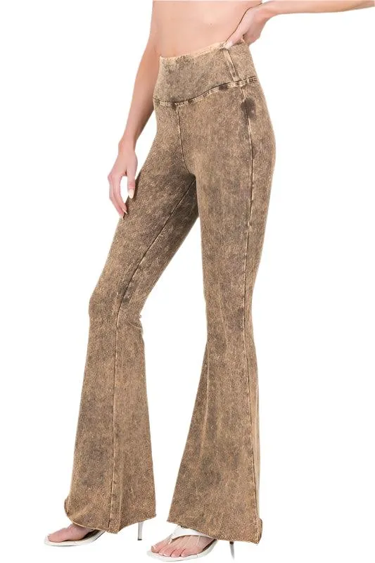 Acid Wash High Waist Raw Edge Hem Pants