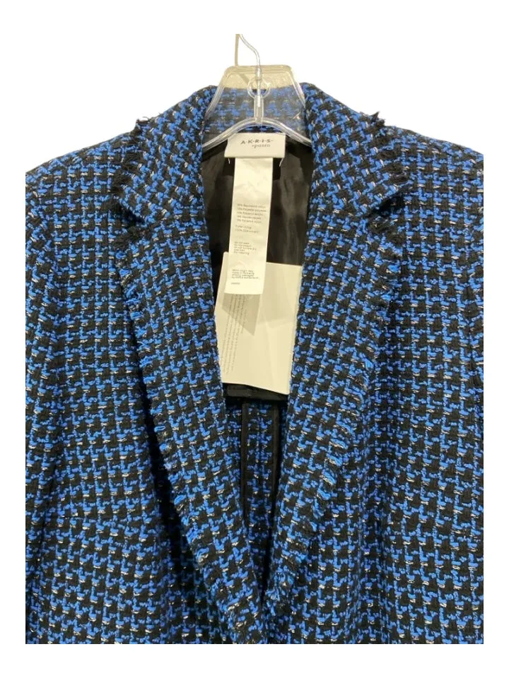 Akris Punto Size 12 Blue & Black Cotton & Polyester Tweed Hidden buttons Jacket