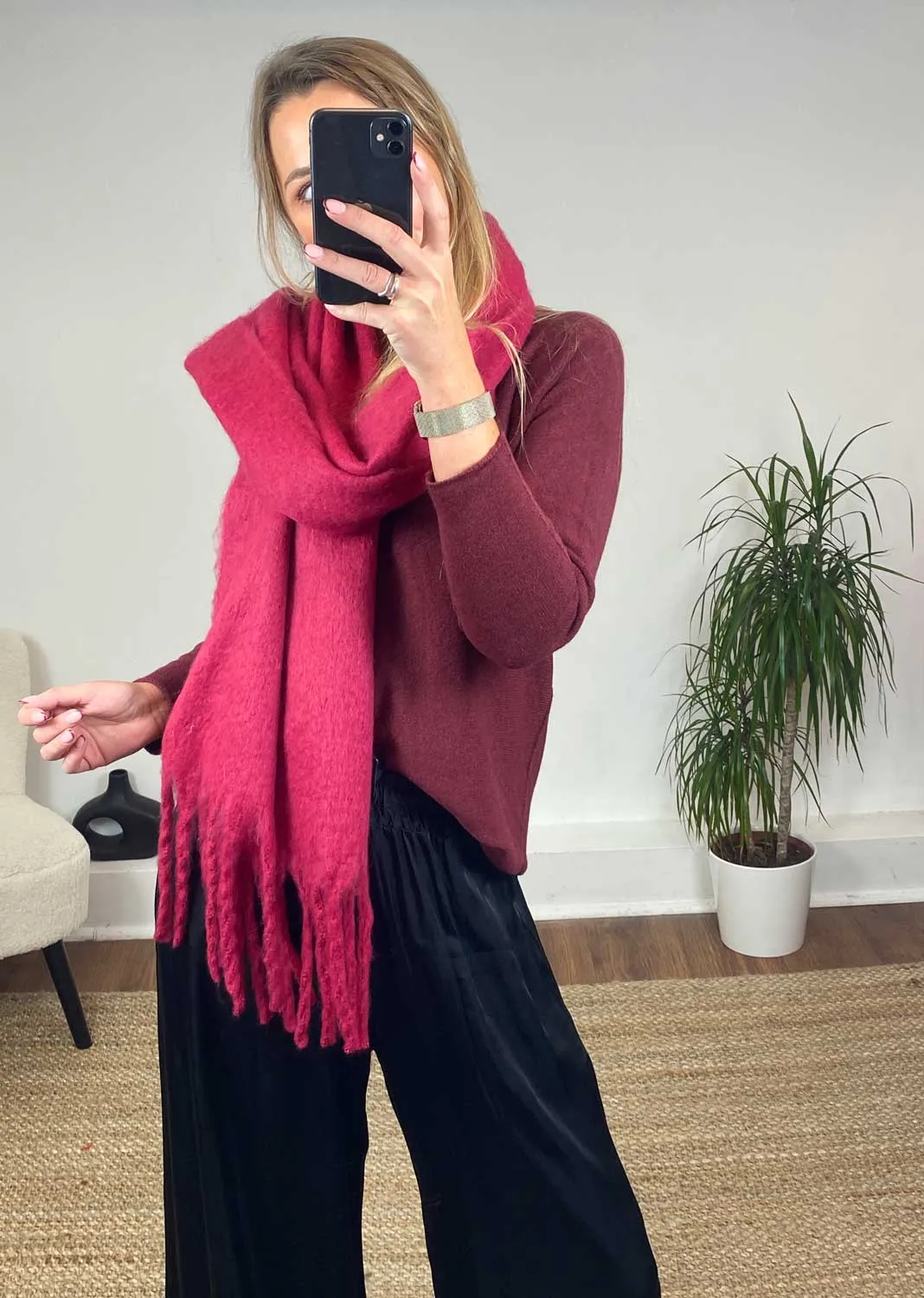 Alba Blanket Scarf in Crimson