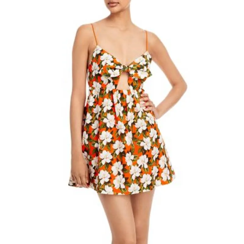 Alice   Olivia Ladies Basic Melvina Tie Front Babydoll Dress, Orange Floral