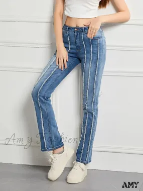 Amy Fashion - Stretch Flare Fashion Slim Splice Bottom Streetwear Denim Jean