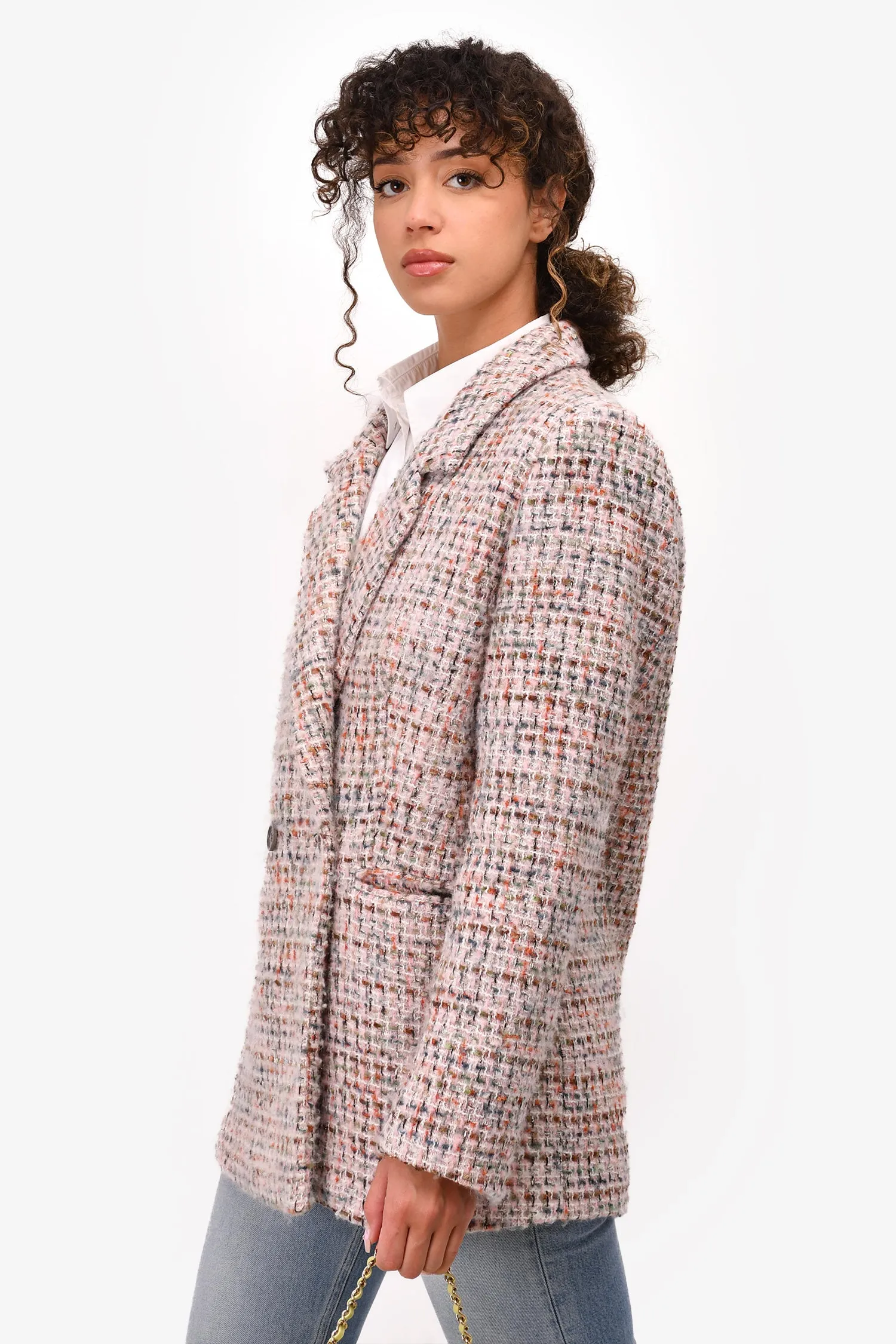 Anine Bing Pink Tweed Blazer Jacket Size M