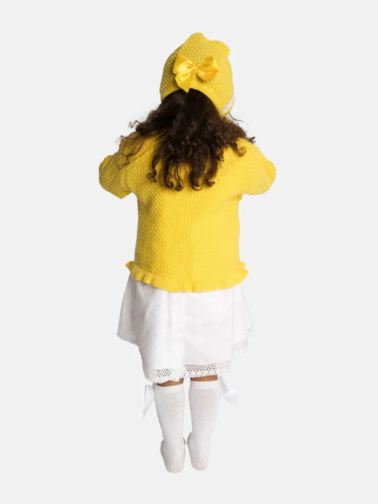 Baby Girl Cardigan & Bonnet Set - Yellow