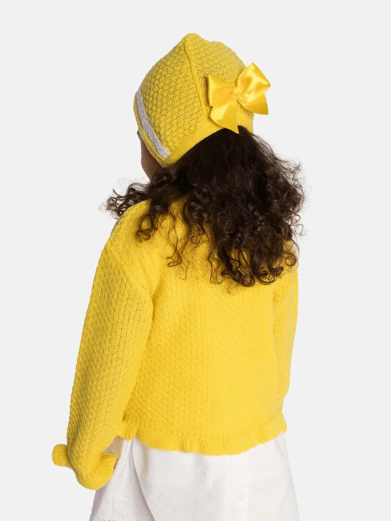 Baby Girl Cardigan & Bonnet Set - Yellow