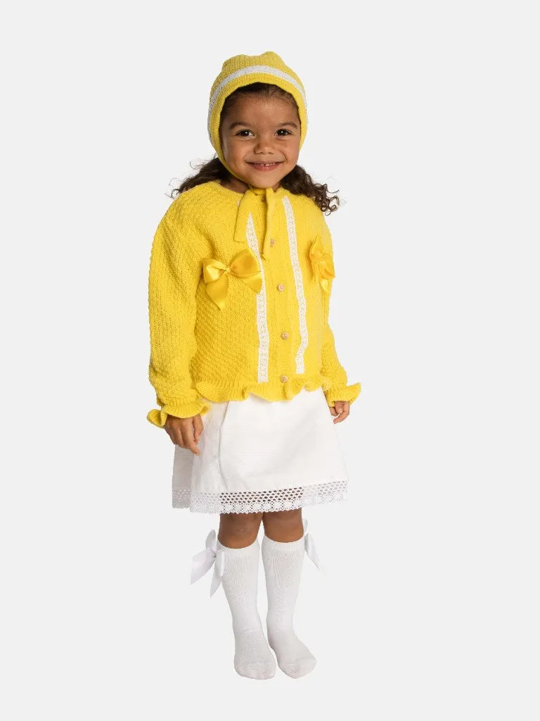 Baby Girl Cardigan & Bonnet Set - Yellow