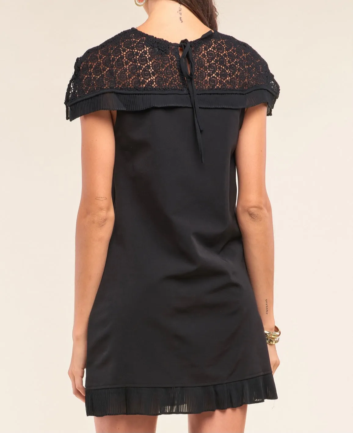 Black Crochet Lace Trim Dress