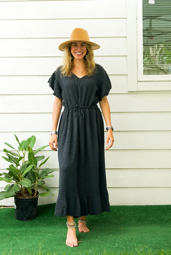 Black Double Gauze Cotton Dress