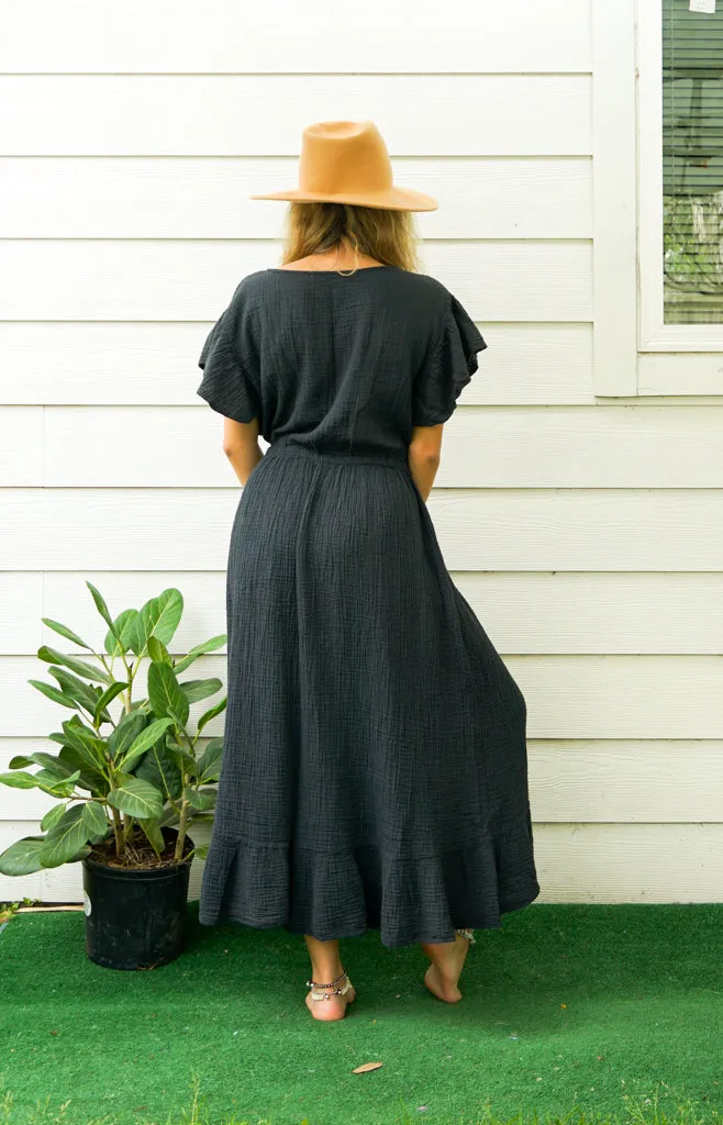 Black Double Gauze Cotton Dress