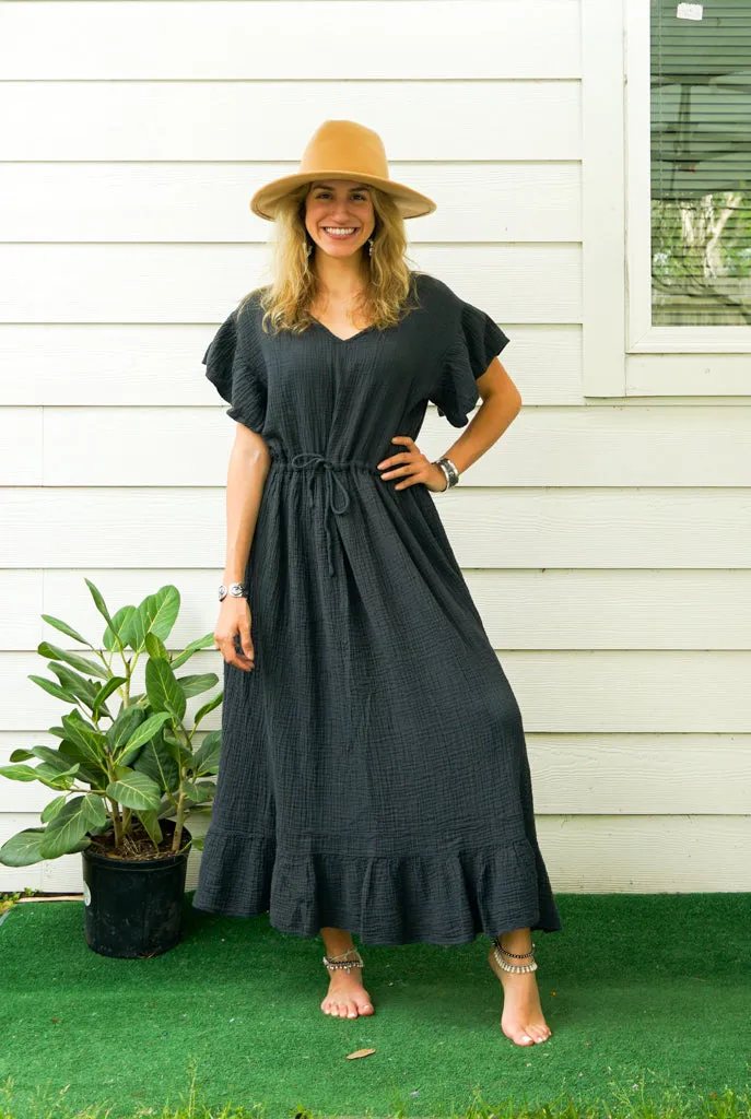 Black Double Gauze Cotton Dress