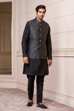 Black Zari Brocade Kurta Bundi