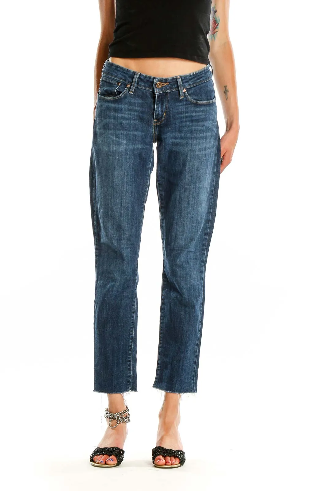 Blue Cropped Straight-Leg Jeans