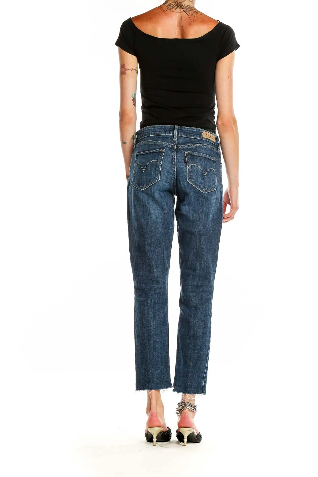 Blue Cropped Straight-Leg Jeans