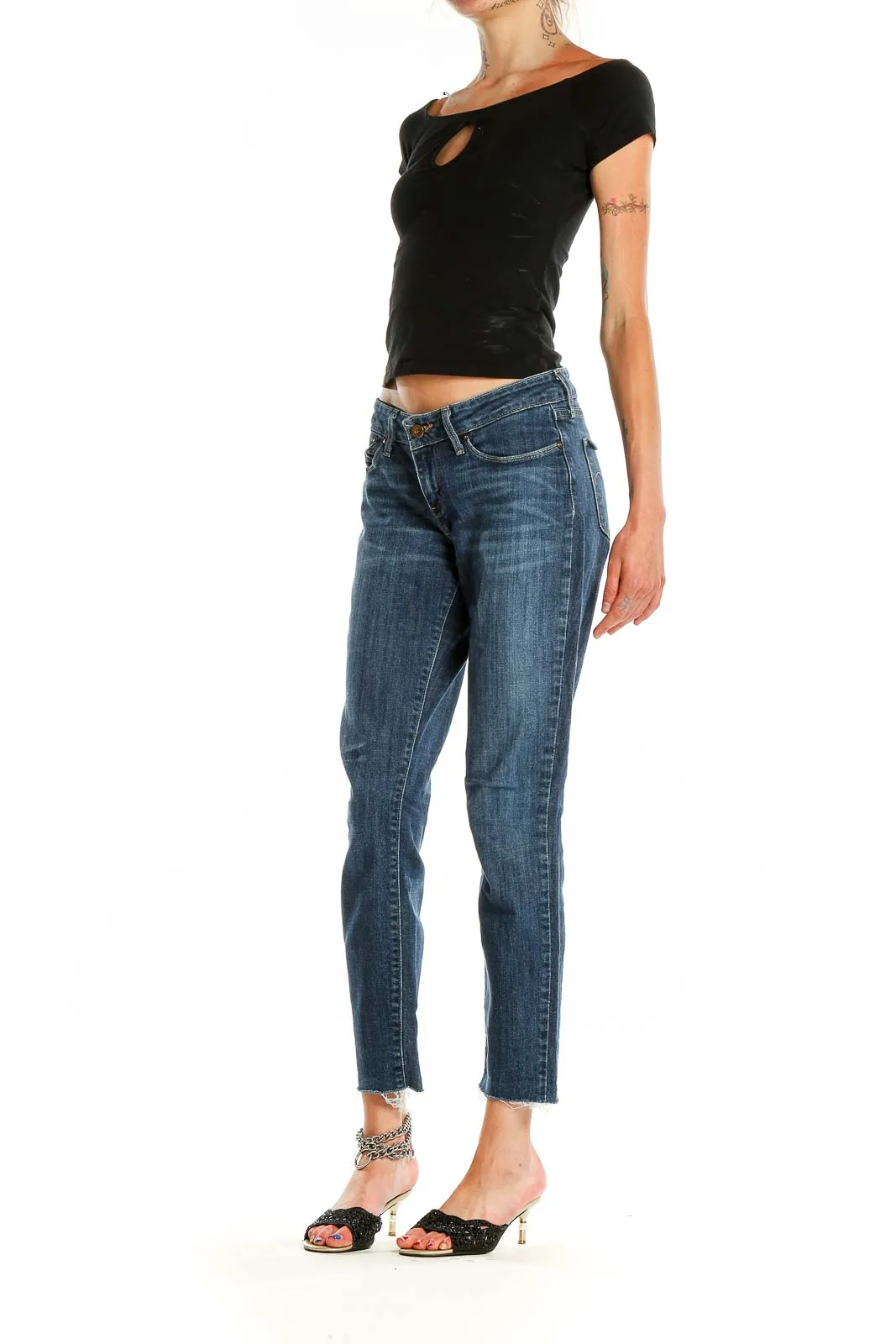 Blue Cropped Straight-Leg Jeans