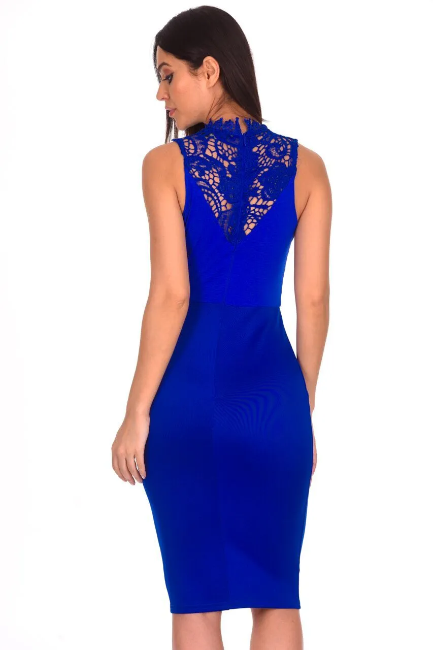 Blue High Neck Crochet Bodycon Dress