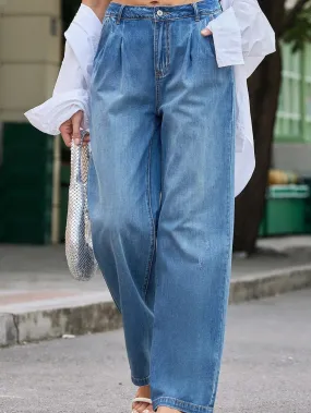 Blue Relaxed Fit High Waist Denim Pants