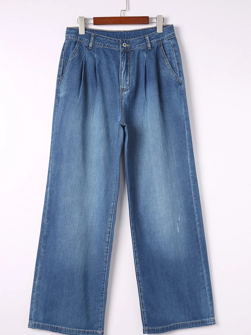 Blue Relaxed Fit High Waist Denim Pants