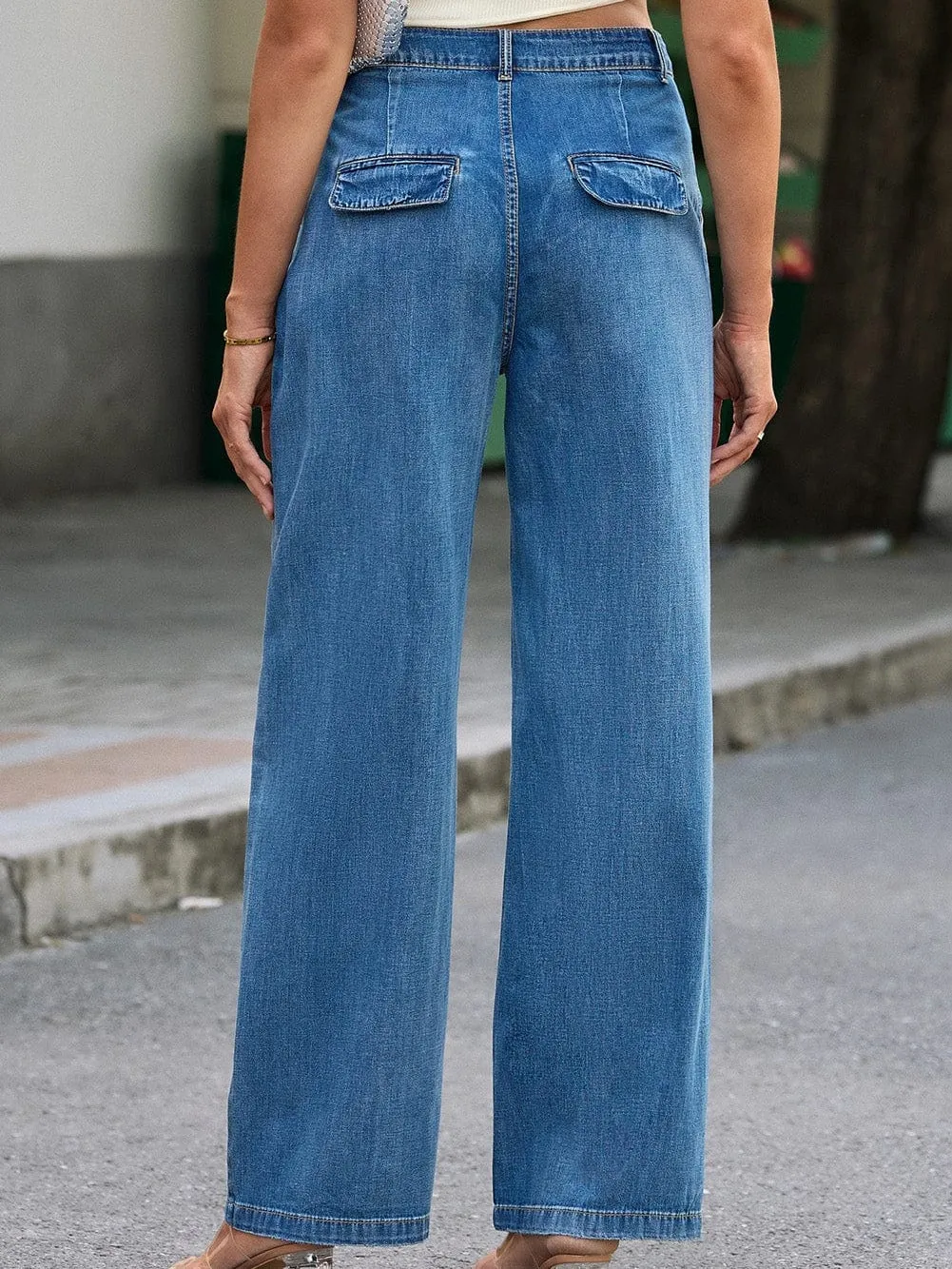 Blue Relaxed Fit High Waist Denim Pants