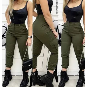 Calça cargo jogger Sarja skatista Com bolso Feminina