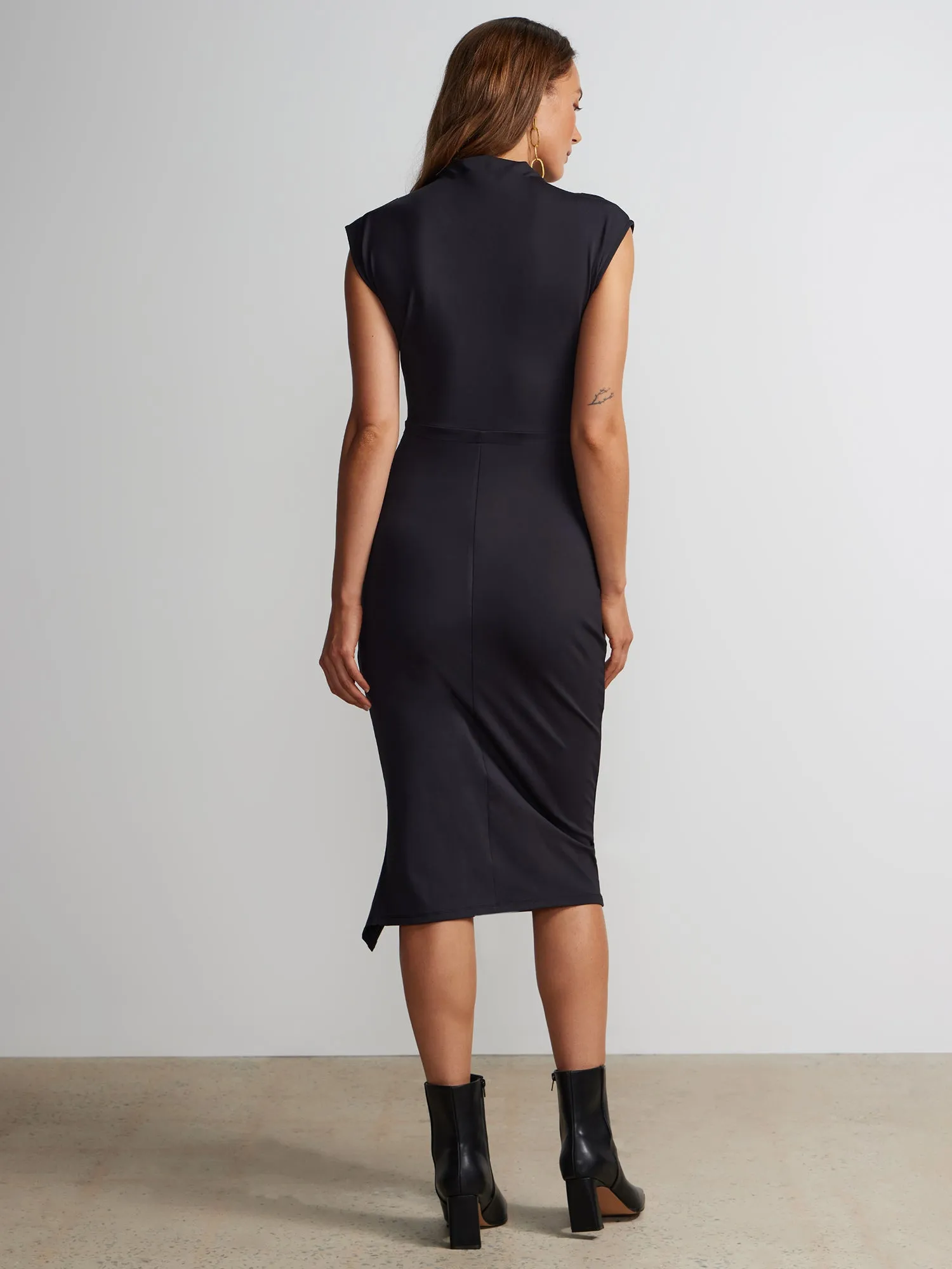 Cap Sleeve Mock Neck Ruched Dress