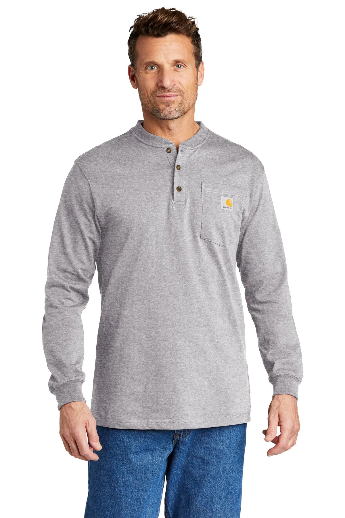 Carhartt Long Sleeve Henley Custom T-Shirts, Heather Grey