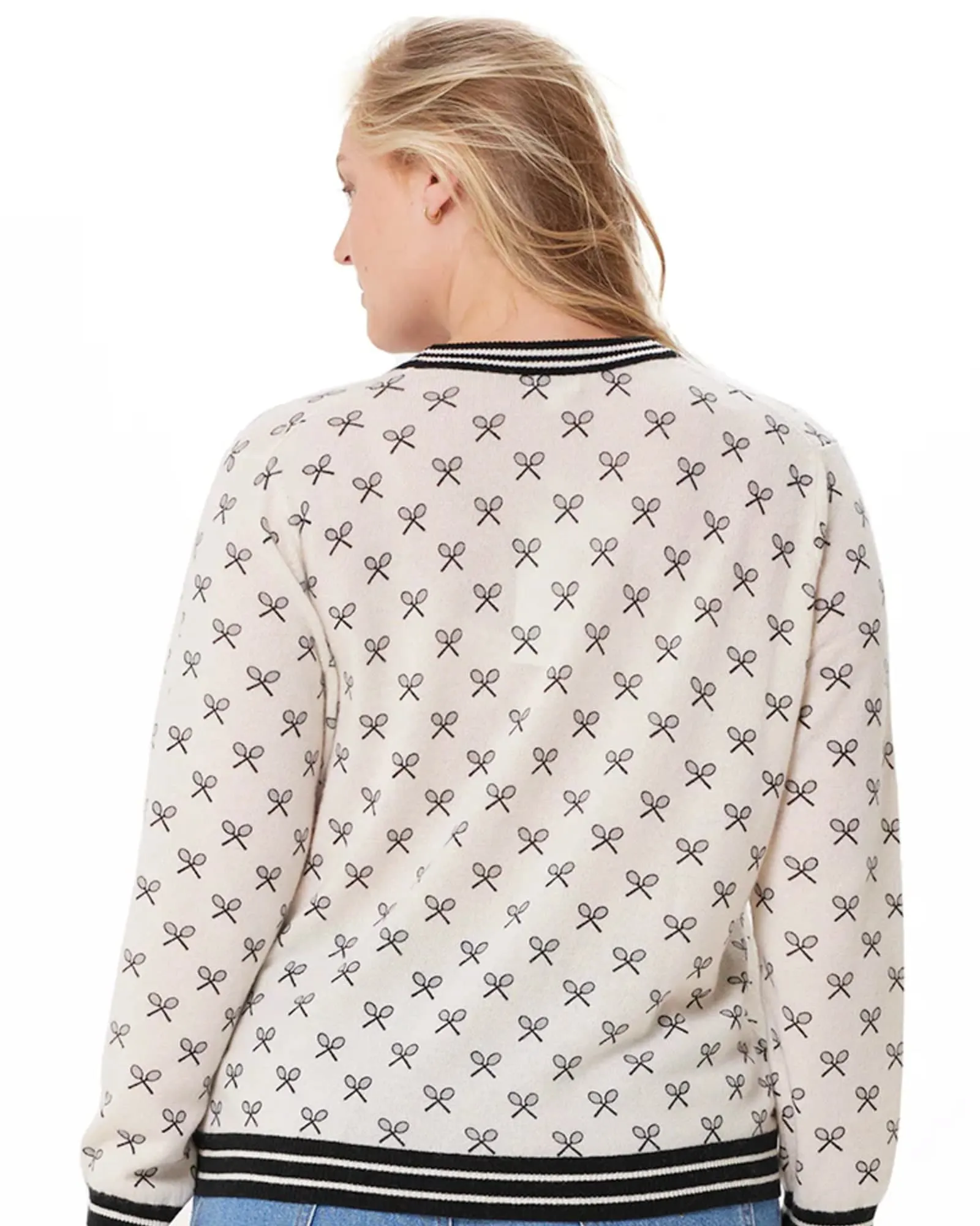 Cashmere Tennis Print Cardigan | White