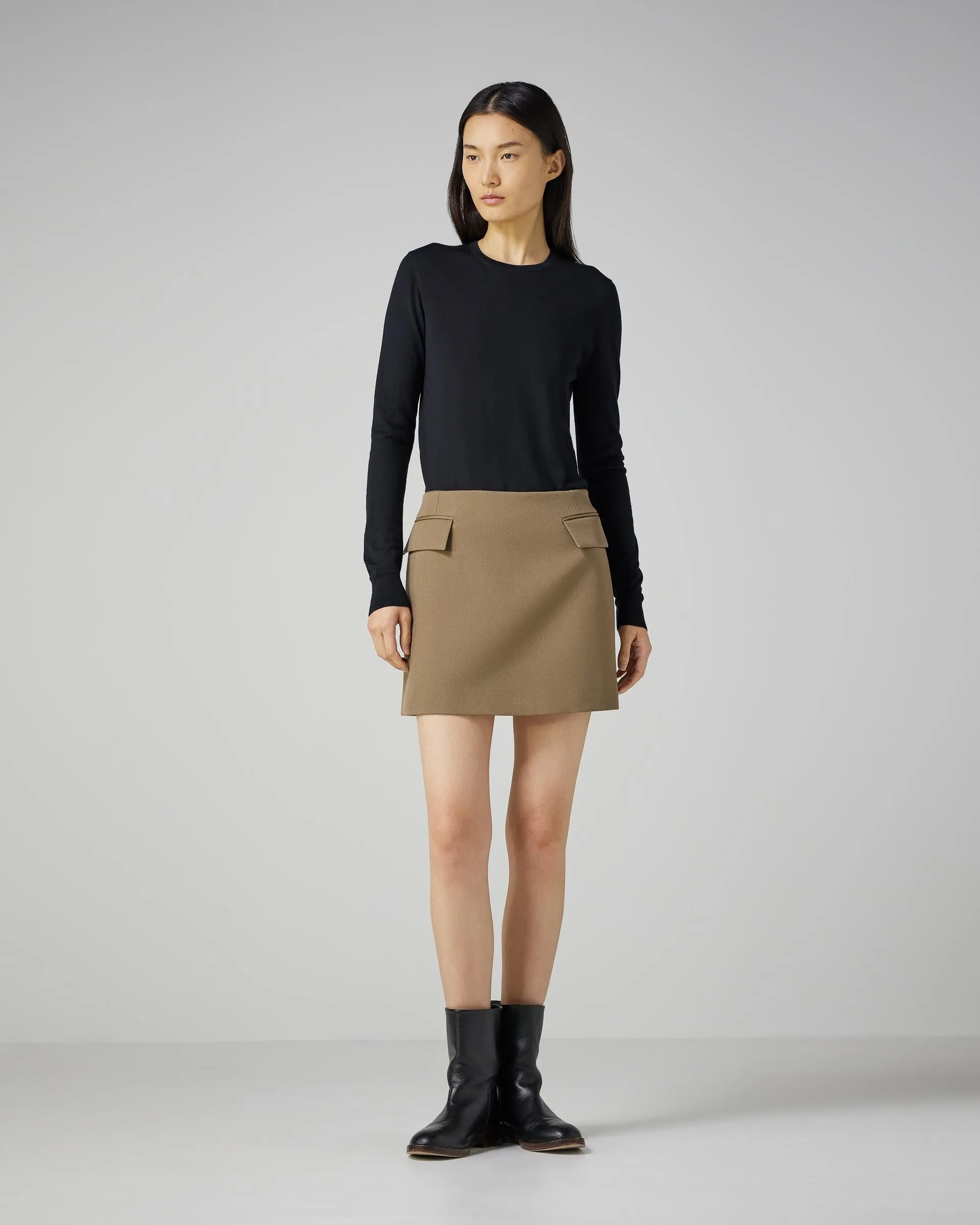 Cecily Skirt With Pockets in Wool Twill, Mocha