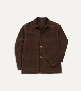 Chocolate Brown Heavyweight Suede Five-Pocket Chore Jacket