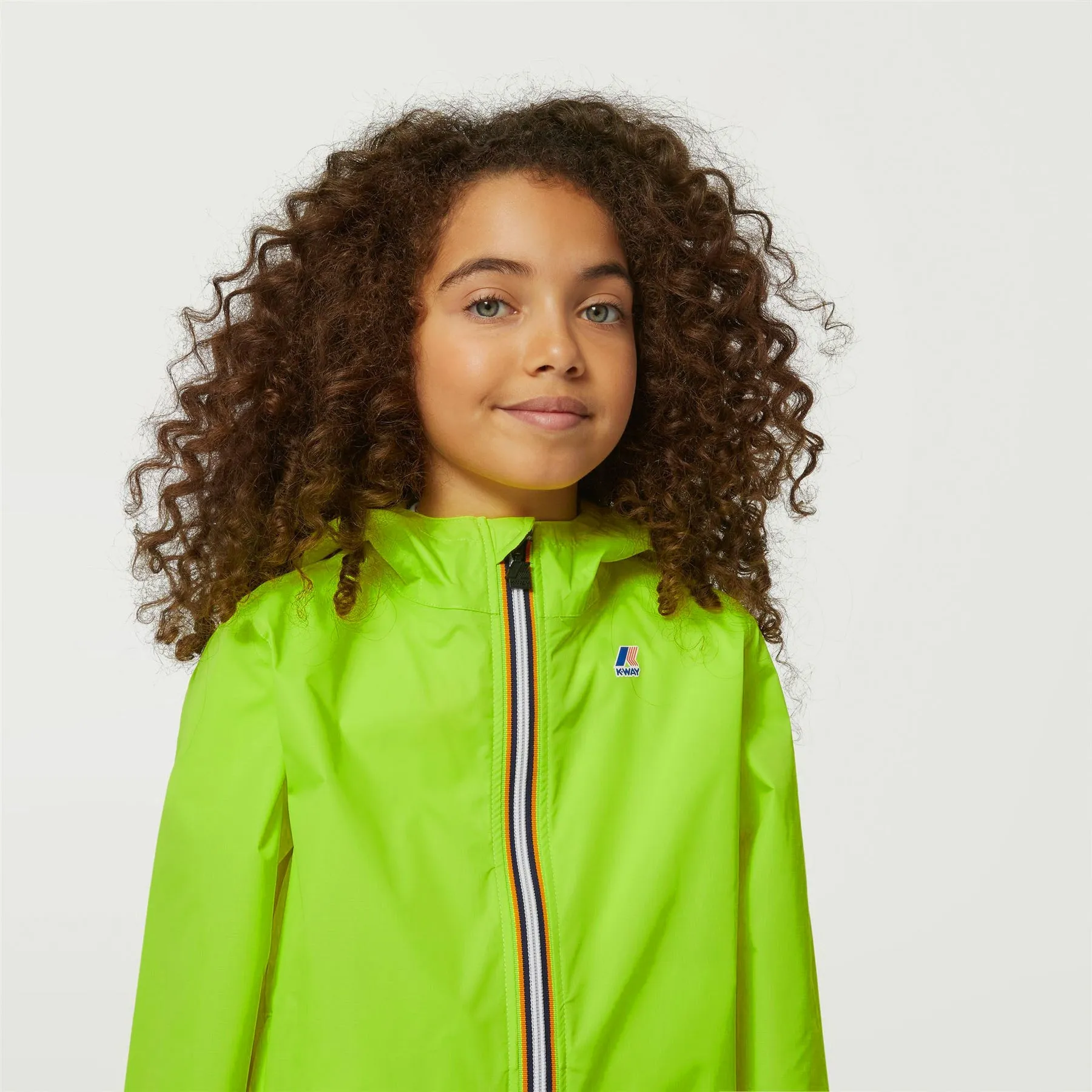 Claude - Kids Packable Full Zip Rain Jacket in Green Fluo