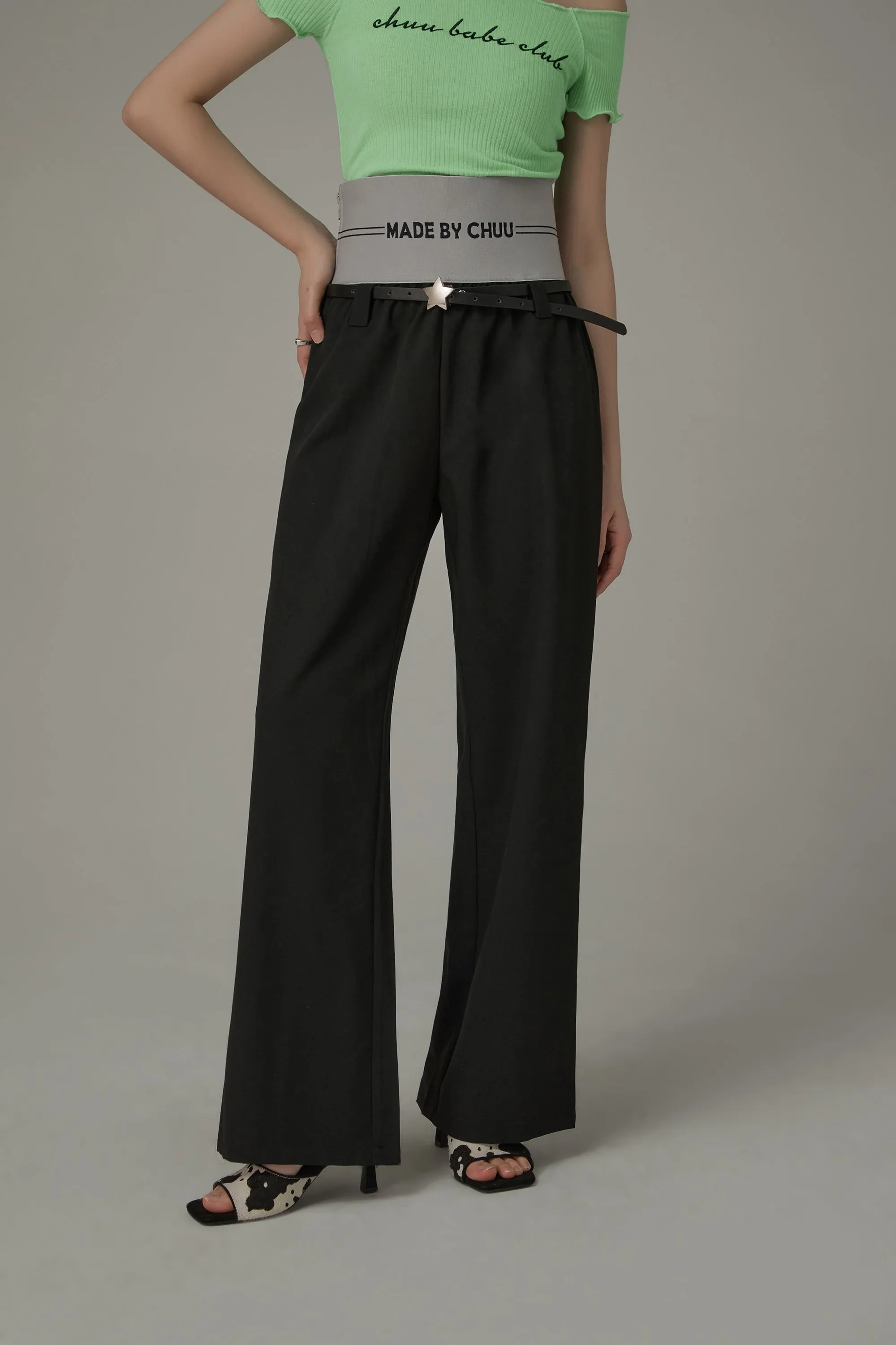 Contrast Letter High Waist Banded Wide Pants