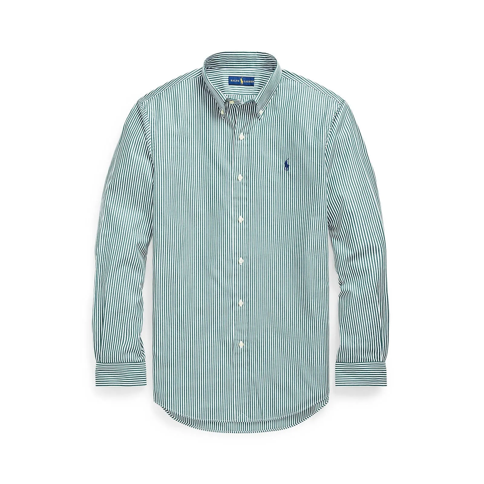 Custom Fit Stretch Poplin Shirt - Stripe - Pine & White