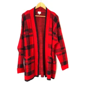 Dee Elly Red Checkered Cardigan- Size M