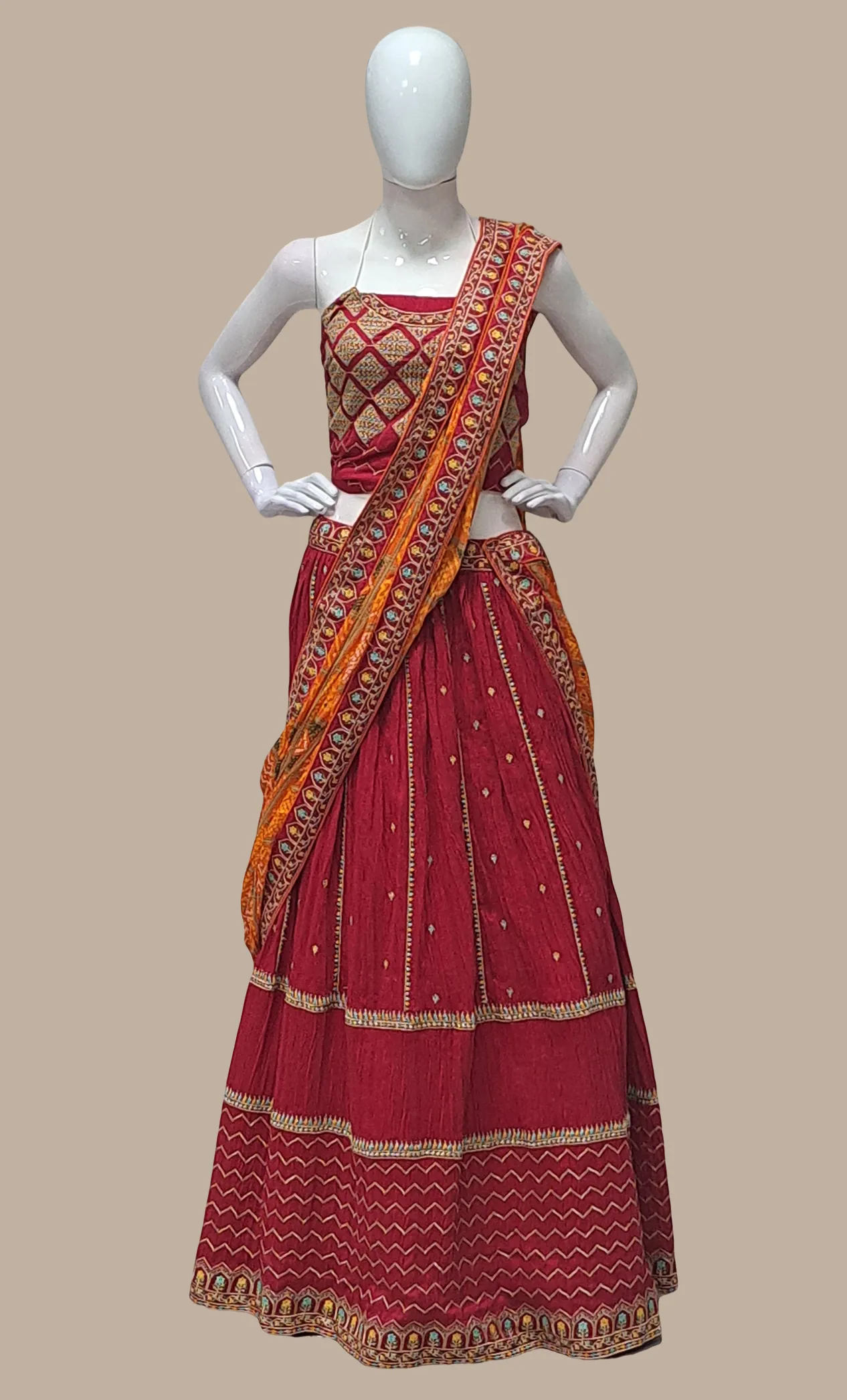 Deep Magenta Embroidered Lengha