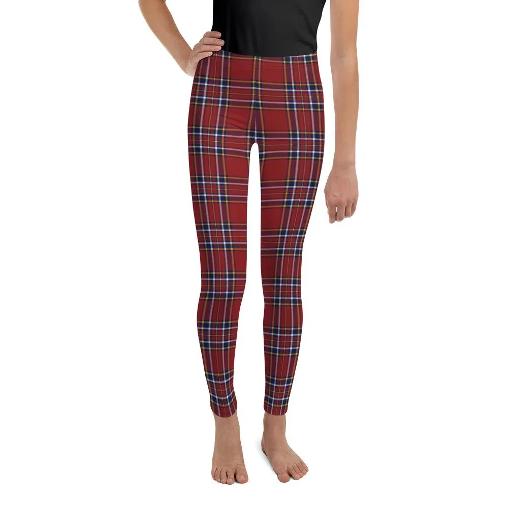 Deep Red Tartan Youth Leggings