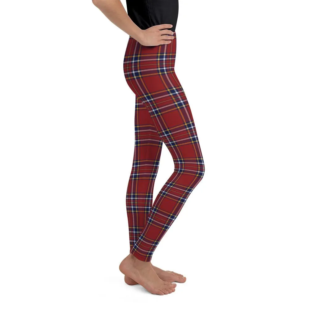 Deep Red Tartan Youth Leggings