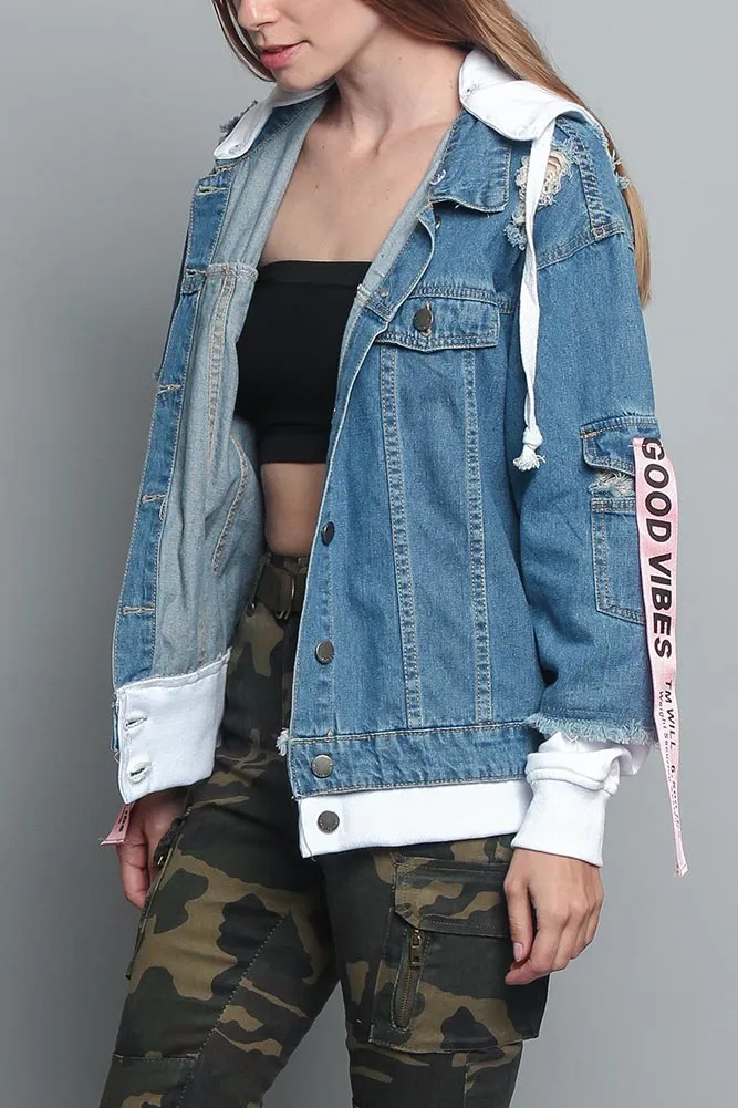 Distressed Double Denim Jacket