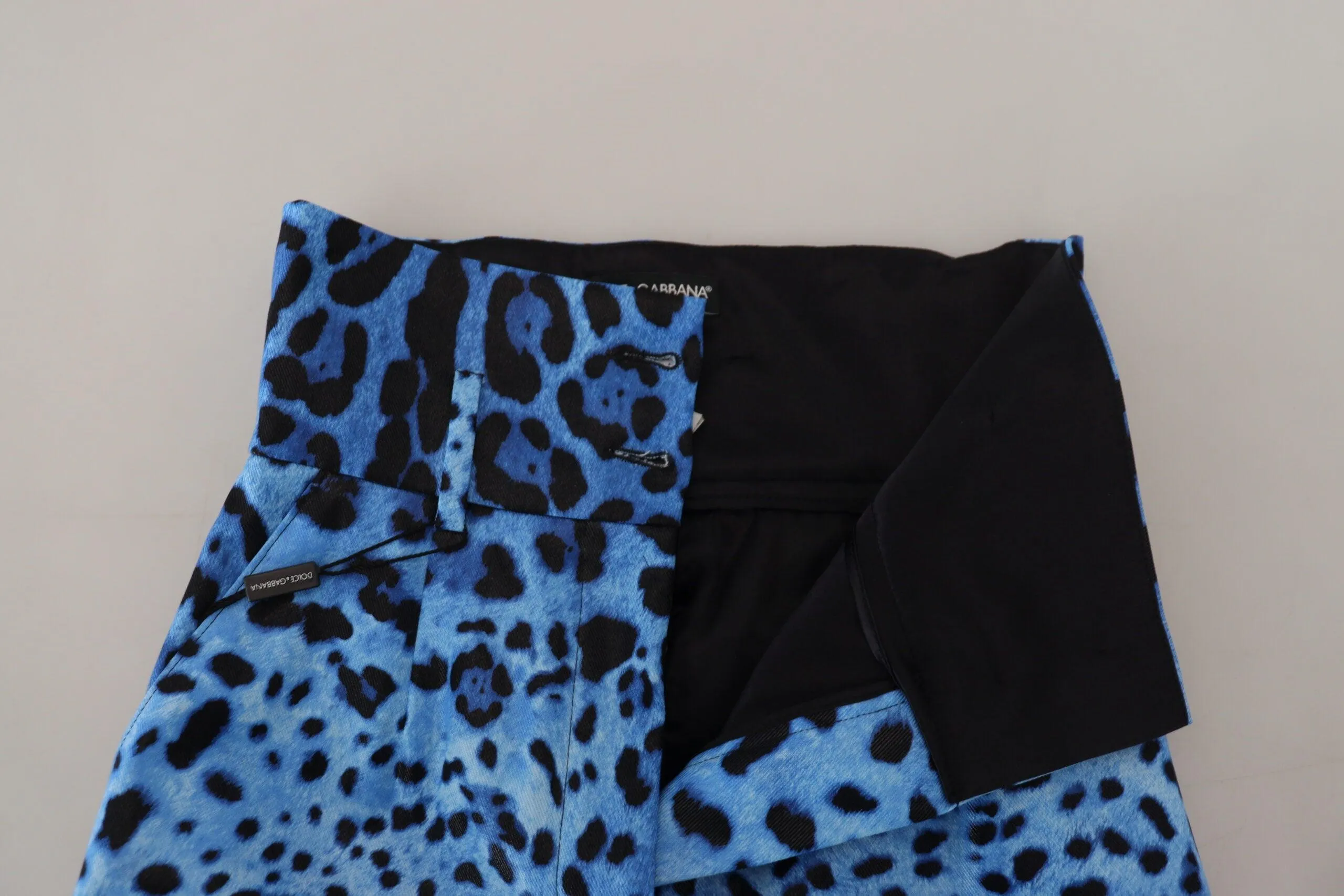 Dolce & Gabbana Blue Leopard Print High Waist Pants