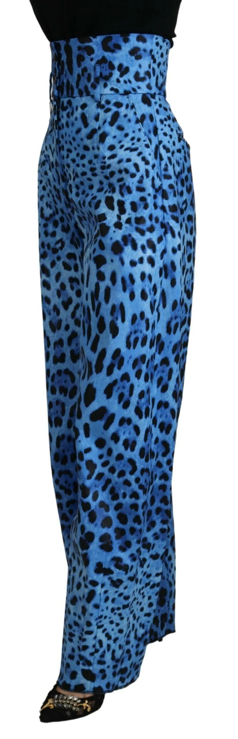 Dolce & Gabbana Blue Leopard Print High Waist Pants