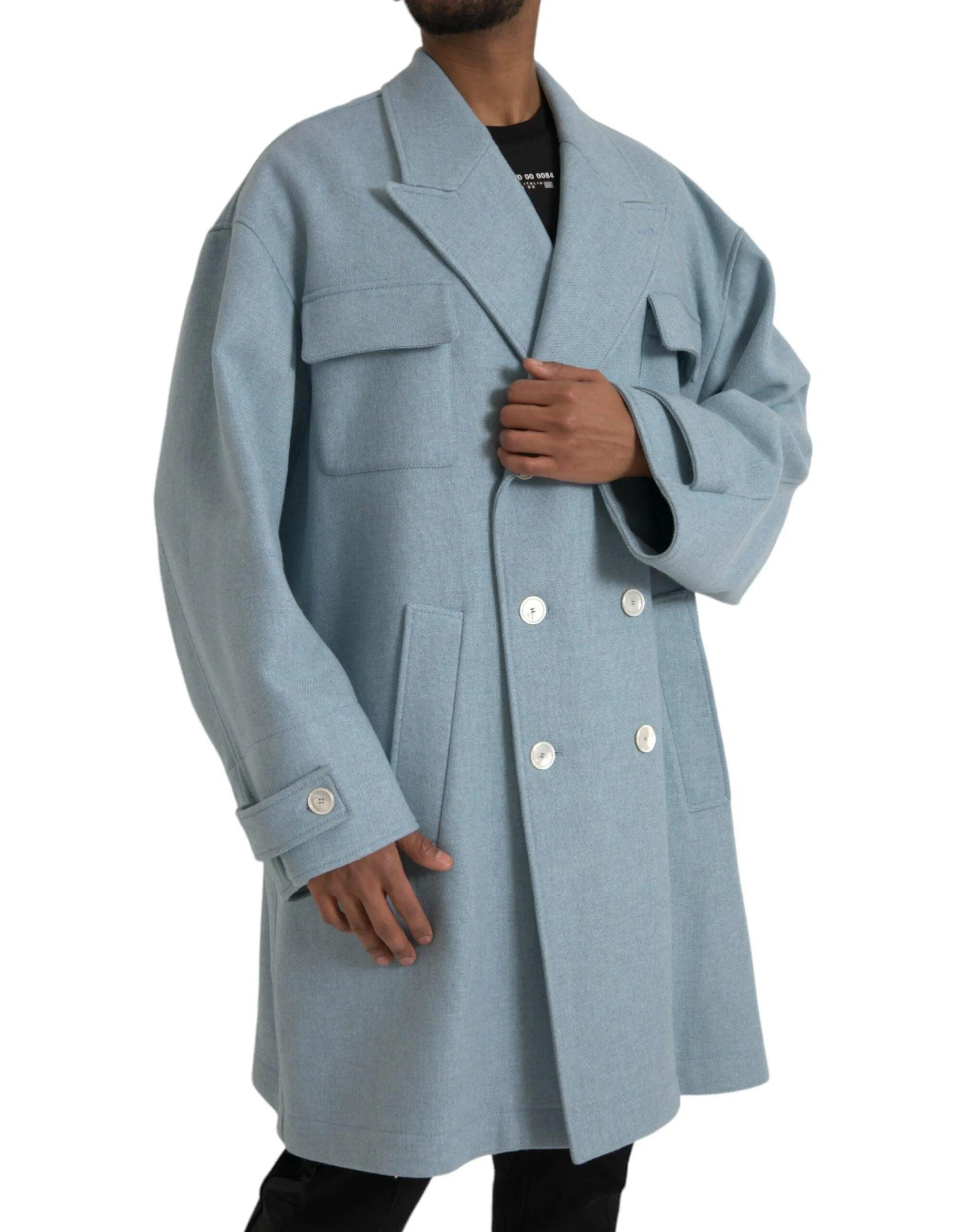 Dolce & Gabbana Blue Peak Lapel Coat