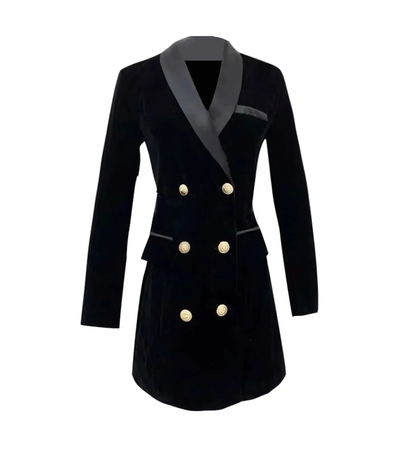 Double Breasted Slim Velvet Blazer Dress