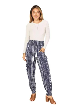 Double Take Geometric Print Tassel High-Rise Pants