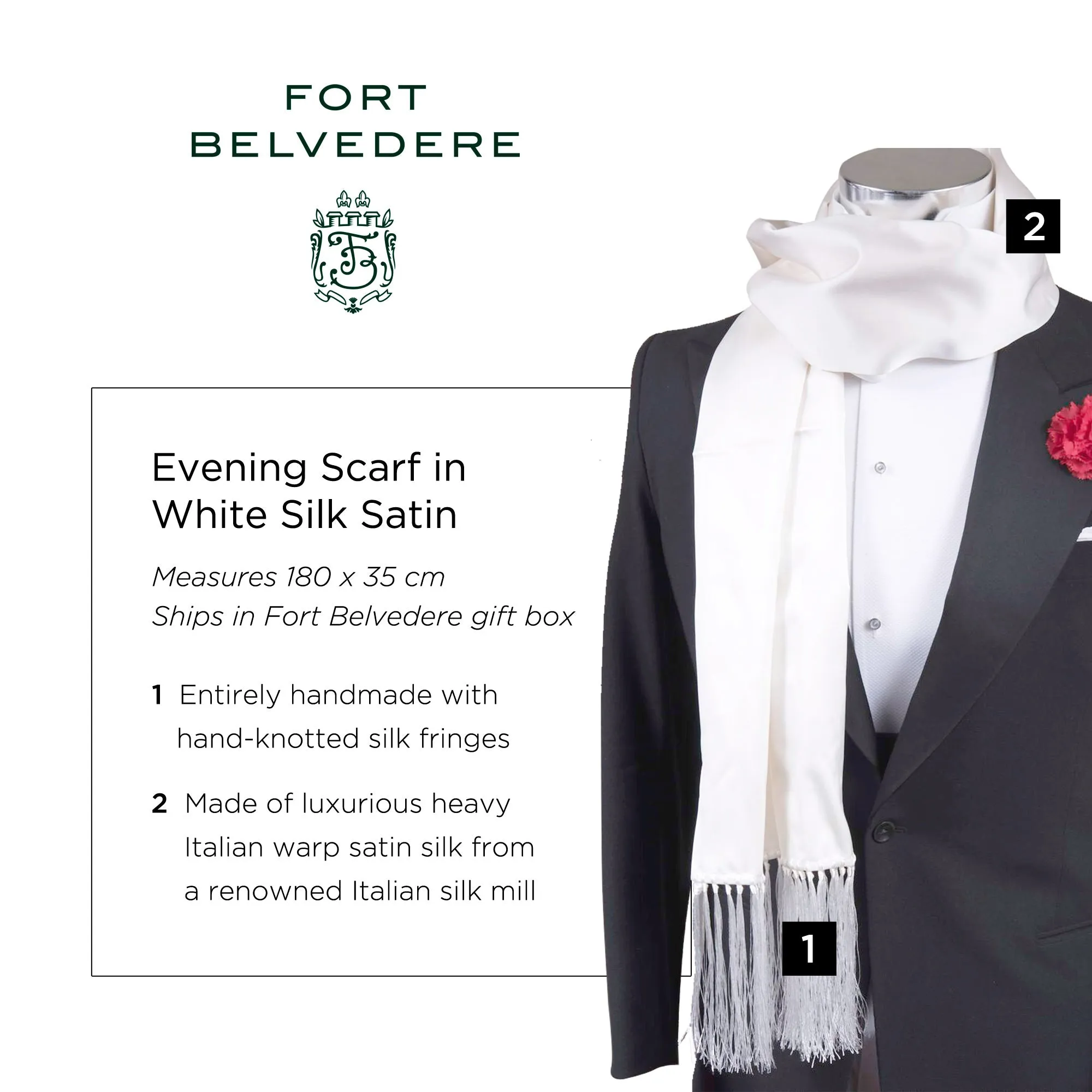 Evening Scarf in White Silk Satin