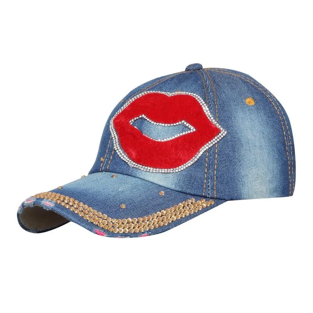 Fabseasons Medium Blue LOVE Studded Cap for Women and Girls, Adjustable strap