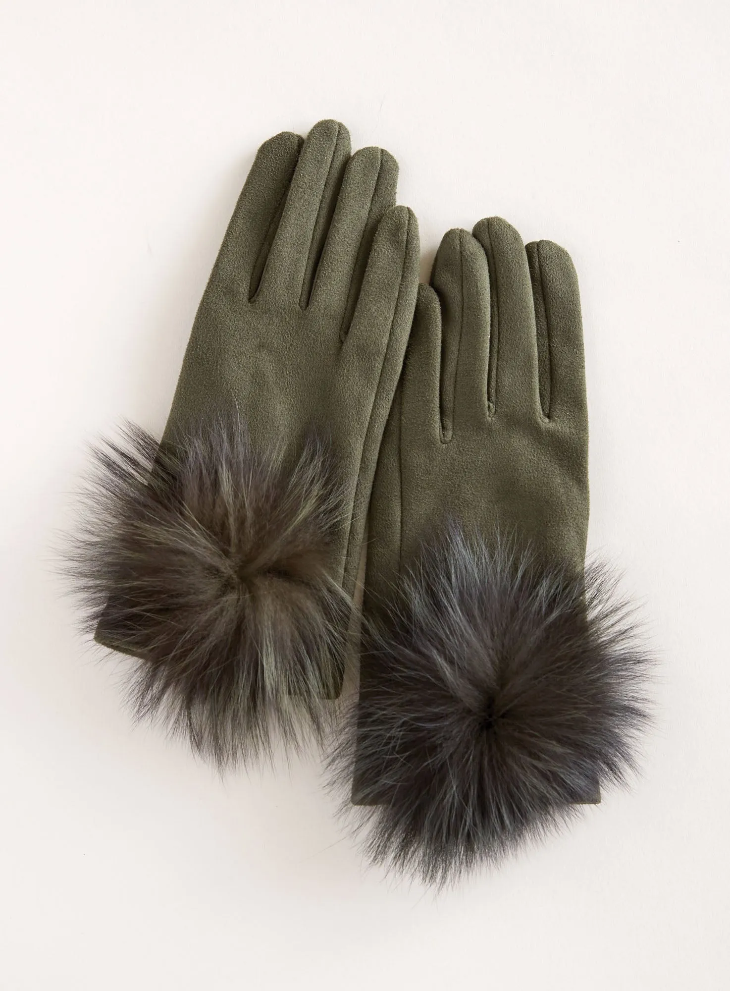 Faux Fur Pom-Pom Touchscreen Gloves