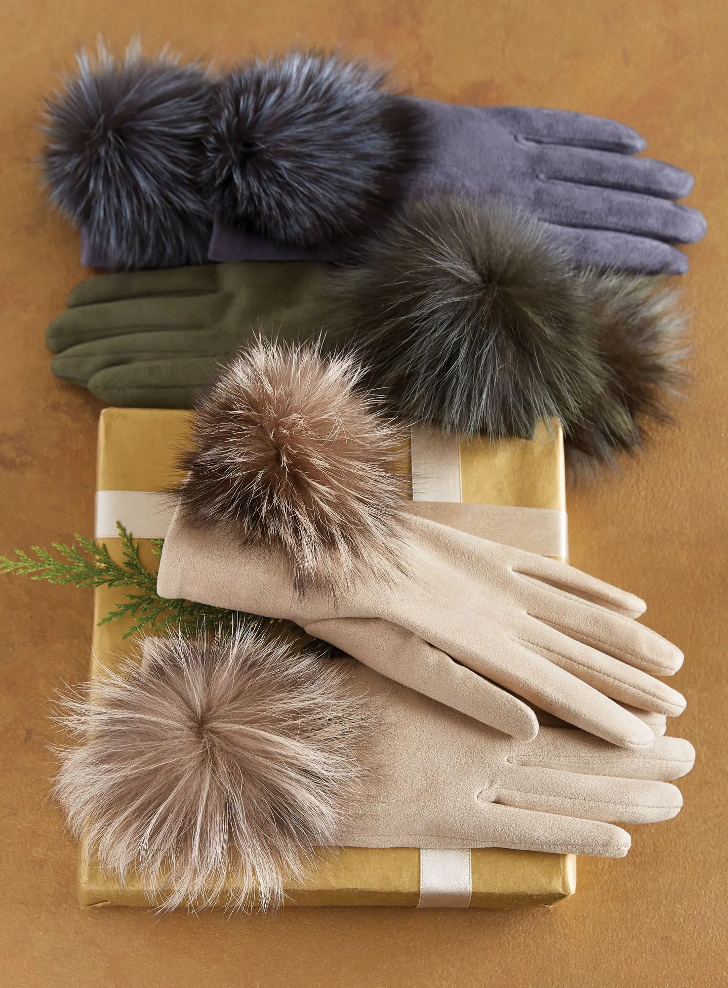 Faux Fur Pom-Pom Touchscreen Gloves